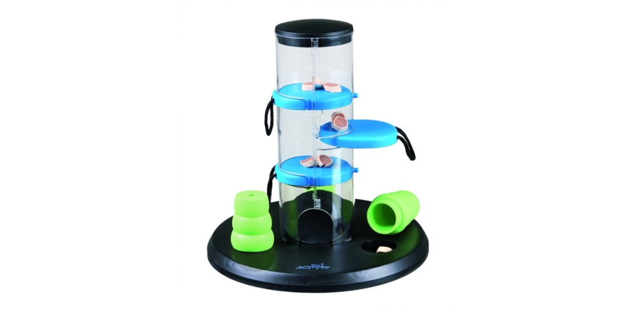 The Trixie Dog puzzle toy that mentally stiumlates dogs (it's a tower and the dog pulls out parts and is rewarded with treats)