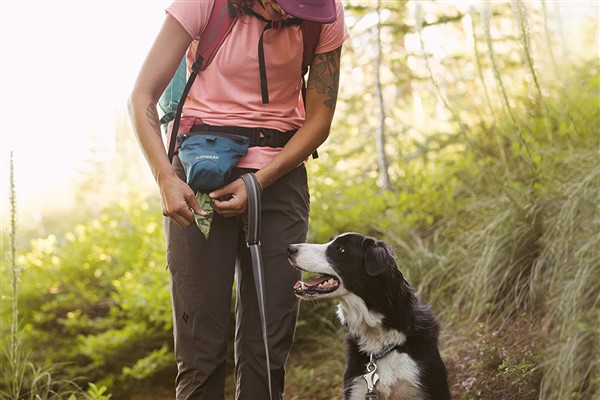 Ruffwear pack out bag for hiking and camping with dogs on person