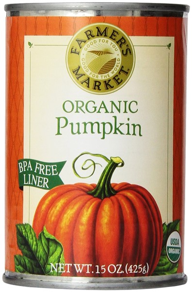 a can of Organic canned pumpkin to use as a home remedy for dogs with swollen anal glands