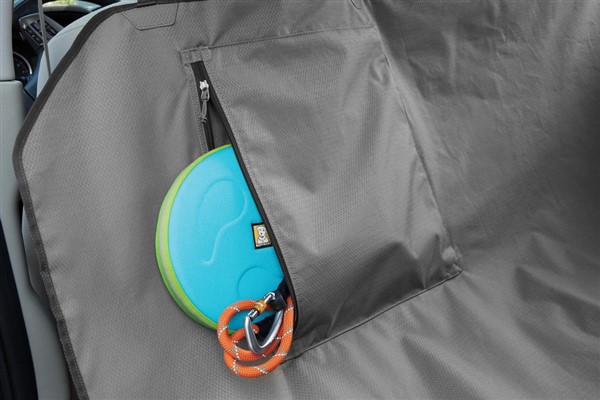 dog toy storage pocket in Ruffwear dirtbag dog car seat cover gift for dog lovers