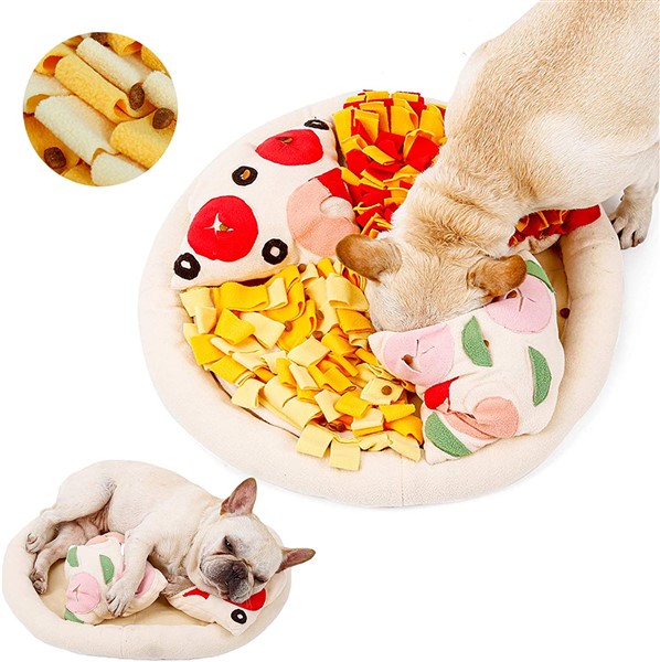 pizza snuffle mat interactive dog gift with dogs interacting