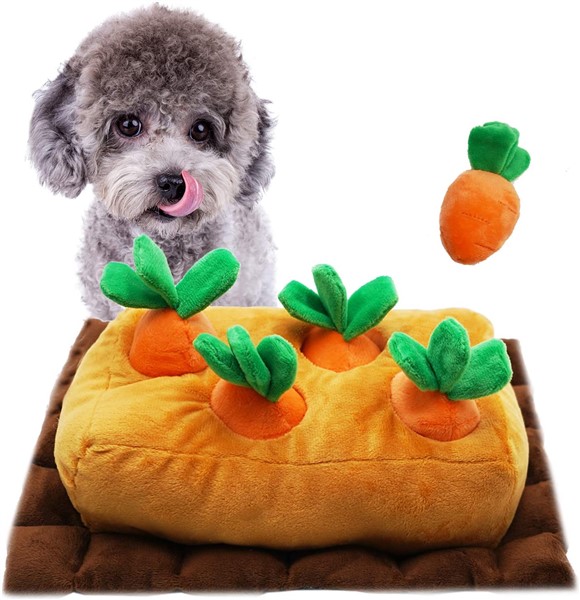 hike and seek crinkle carrot interactive dog toy